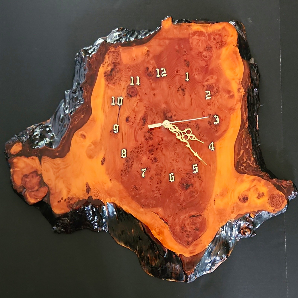 Vintage 1970s Large Live Edge Redwood Burl Wall Clock - MCM 24"x22" - WORKS!